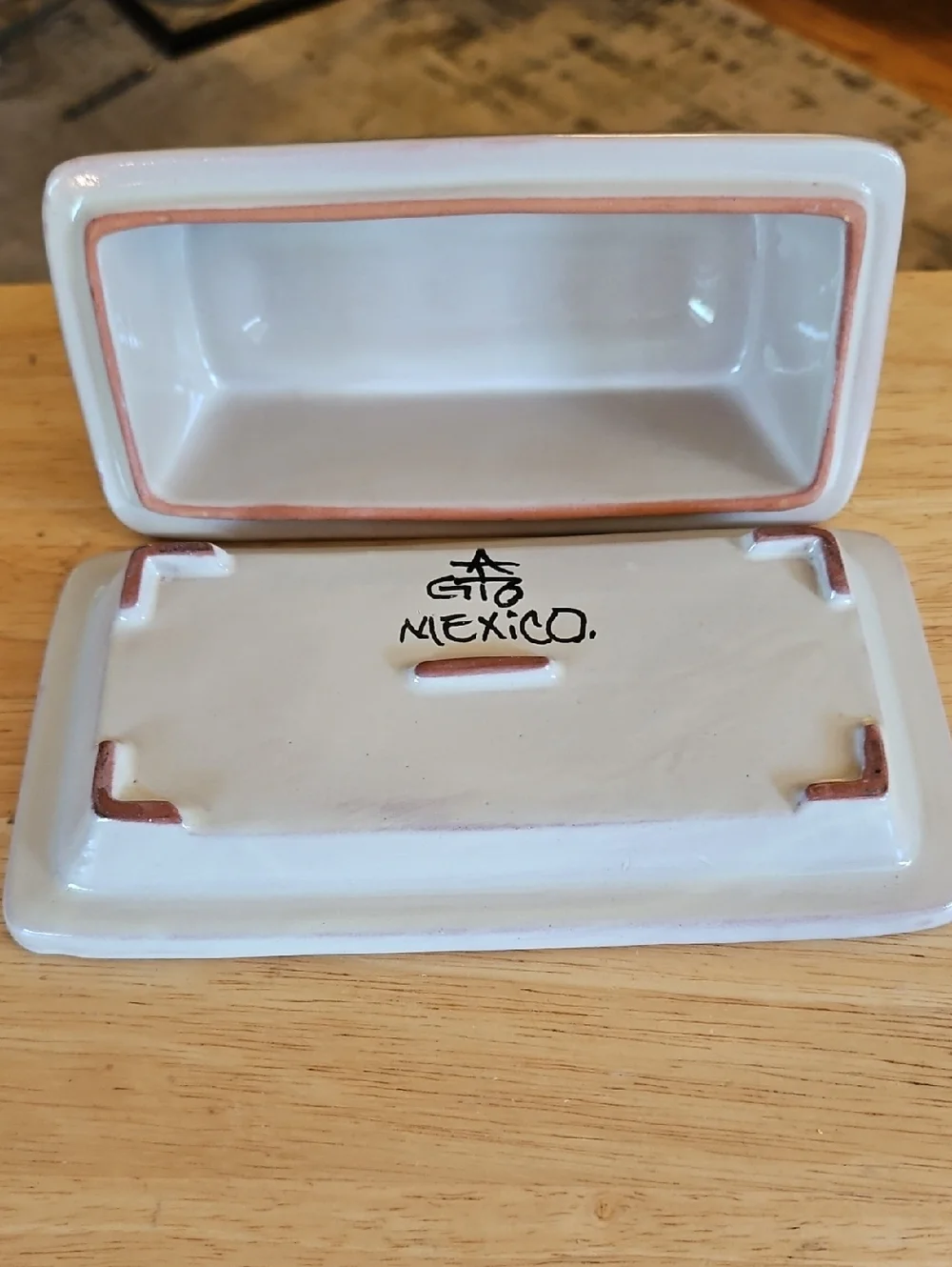 Hand Painted 2 Piece Ceramic Rectangular Butter Dish w/lid
